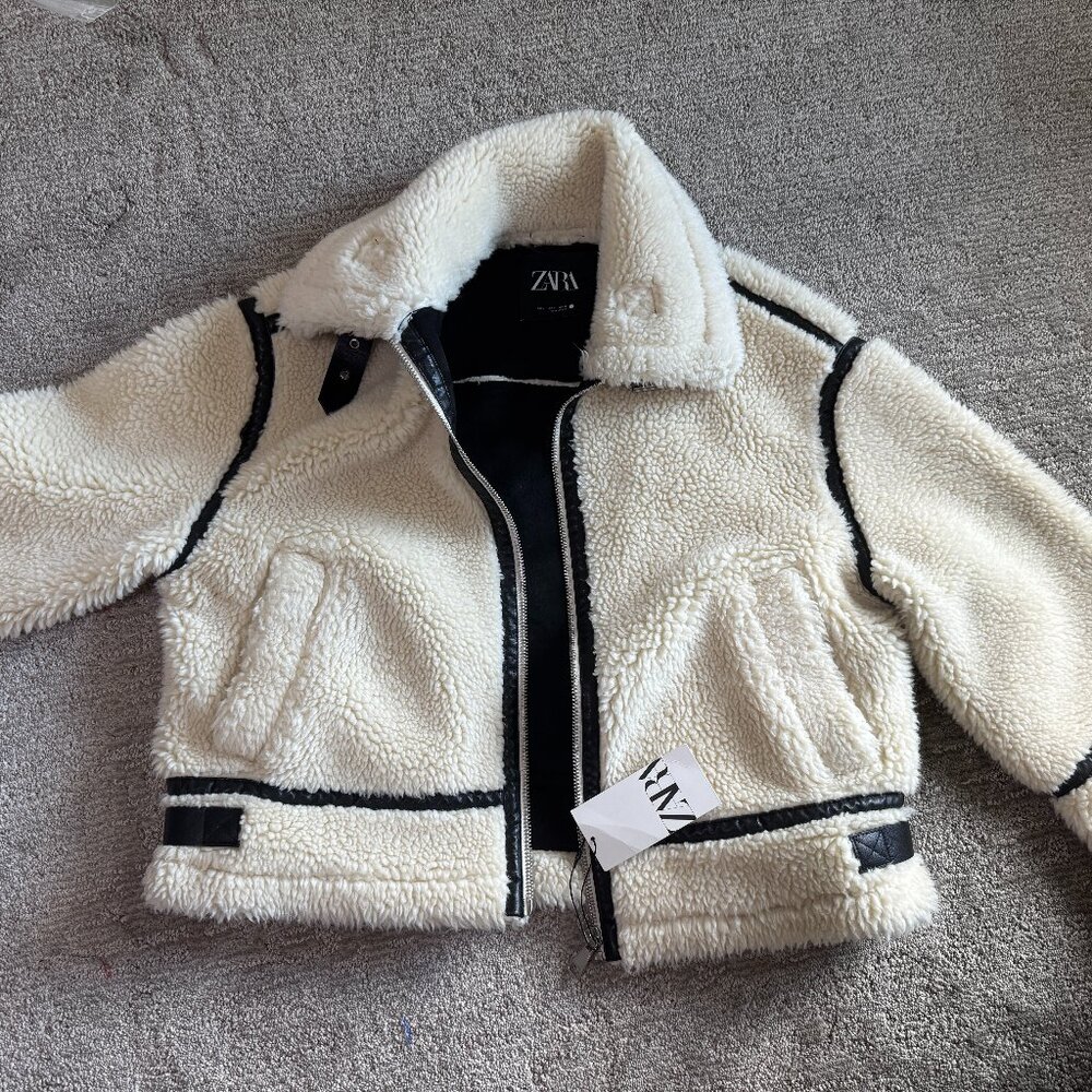 Zara oversized teddy sherpa bomber jacket NWT
